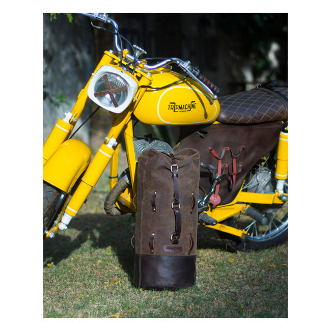 Sac de voyage vintage en cuir militaire pour moto Trip Machine
