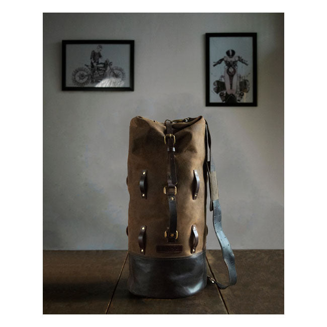 Sac de voyage vintage en cuir militaire pour moto Trip Machine