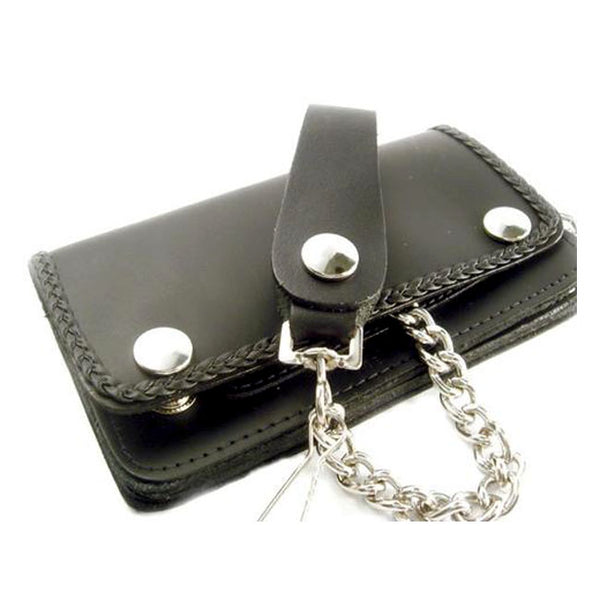 Amigaz Black Leather Braided Edge Biker Chain Wallet