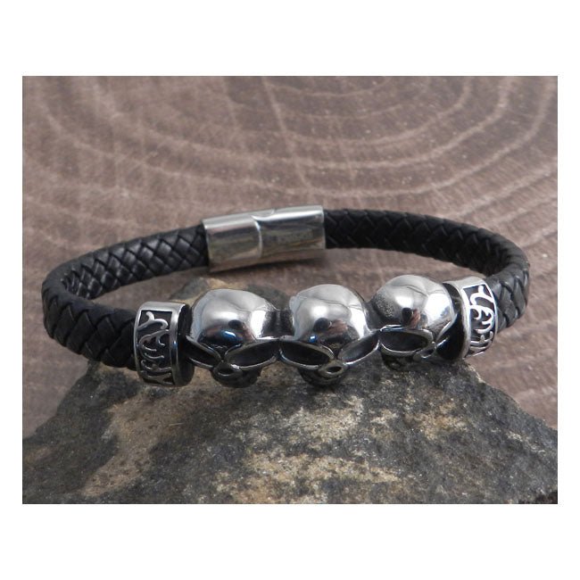 Amigaz Skull Head Leather Braid Bracelet