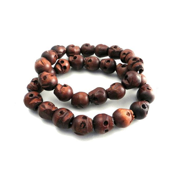 Amigaz Wood Skull Bead Bracelet Set