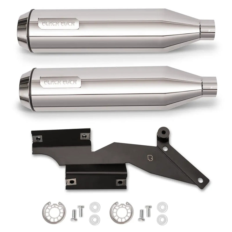 Black Duck Bombardier EC Euro Approved Slip-On Mufflers for Harley 18-24 Softail Low Rider FXLR / FXLRS / FXLRST / FXRST (Euro 4/5 approved) / Chrome  - Customhoj