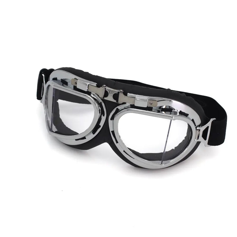 Cavalero Jet Classic Vintage Motorcycle Goggles Chrome / Clear