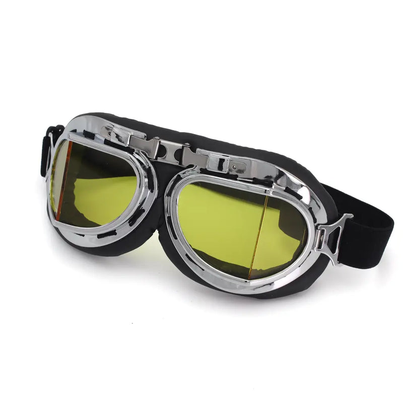 Cavalero Jet Classic Vintage Motorcycle Goggles Chrome / Yellow