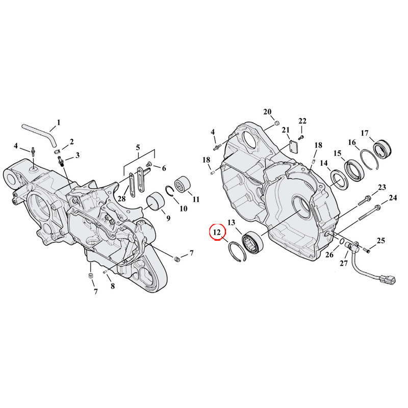 Crankcase Parts Diagram Exploded View for 04-22 Harley Sportster 12) 04-22 XL & XR1200. Retaining ring, sprocket shaft bearing, inner. Replaces OEM: 35114-02