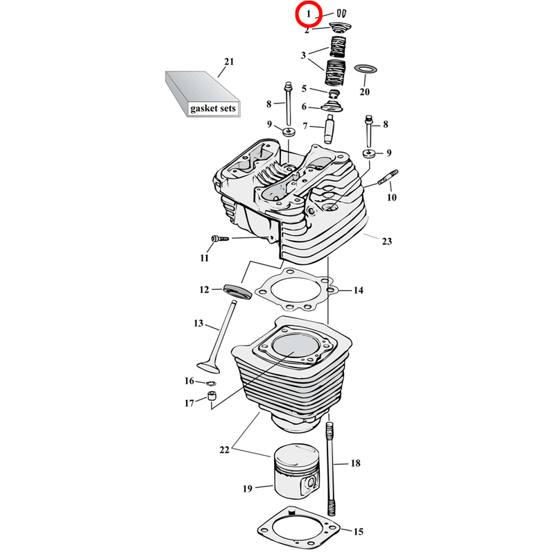 Cylinder Parts Diagram Exploded View for 86-22 Harley Sportster 1) 84-03 XL. Manley valve keys (set of 8). Replaces OEM: 18229-83