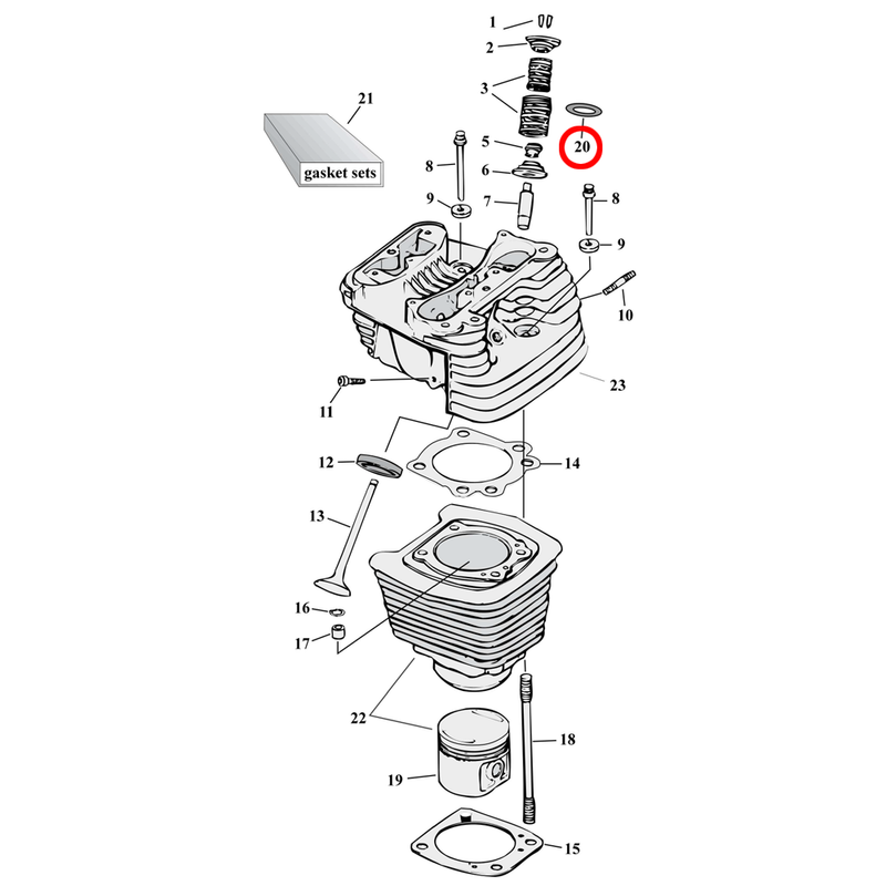 Cylinder Parts Diagram Exploded View for 86-22 Harley Sportster 20) See valve spring shims separately.