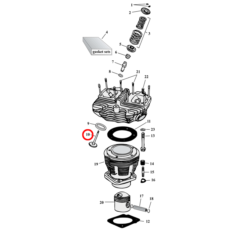 Cylinder Parts Diagram Exploded View for Harley Shovelhead 10) 66-84 Shovelhead. See valves separately.