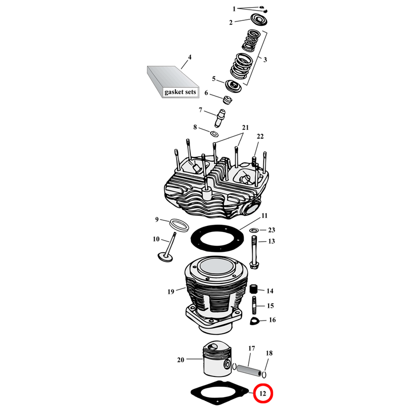 Cylinder Parts Diagram Exploded View for Harley Shovelhead 12) 66-84 Shovelhead. James .036" foamet cylinder base gaskets (set of 2). Replaces OEM: 16773-63 & 16779-63