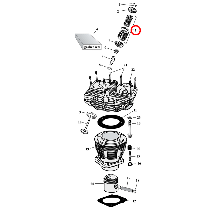 Cylinder Parts Diagram Exploded View for Harley Shovelhead 3) 66-84 Shovelhead. Manley valve spring set (top collars and springs). Replaces OEM: 18205-57