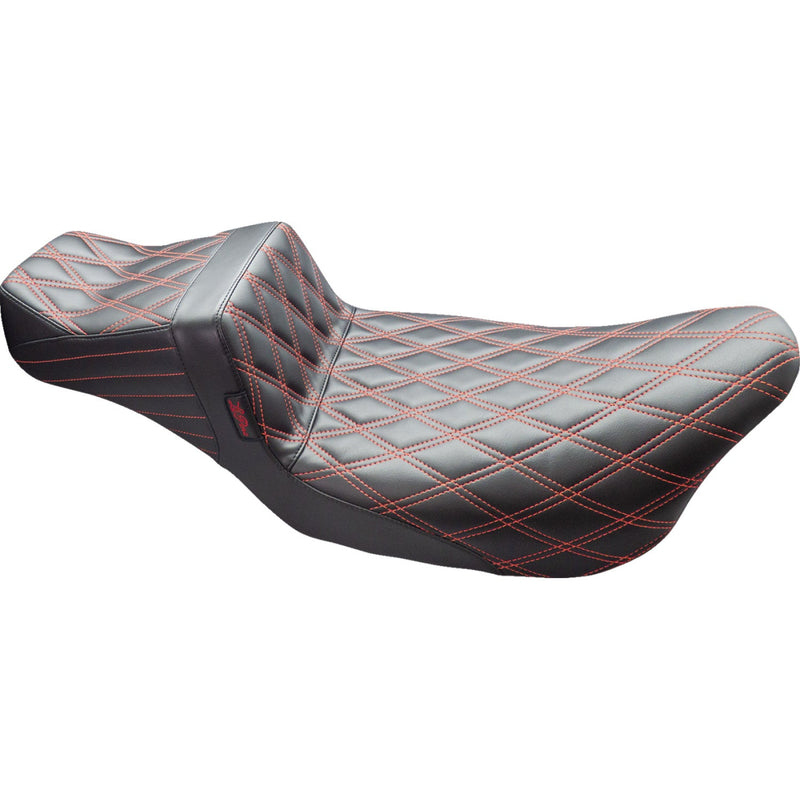 Le Pera Tailwhip 2-Up Daddy Long Legs Extended Seat for Harley 08-25 Touring (excl. 23-25 CVO; 24-25 Road Glide / Street Glide) / Double Diamond Black / Red  - Customhoj