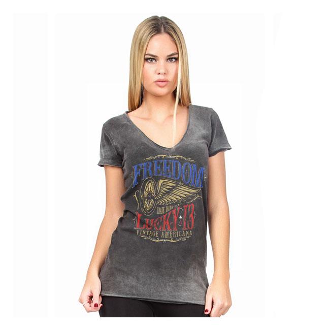 Lucky 13 T-shirt Ladies Gray / S Lucky 13 Freedom Wheel T-Shirt Customhoj