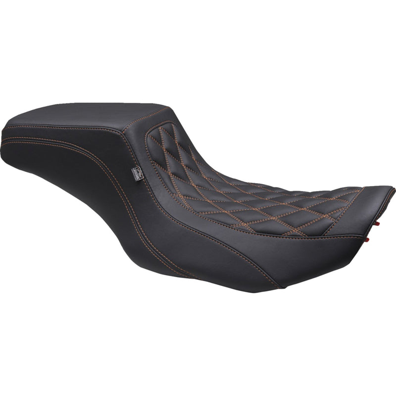 Mustang Squareback 2-Up Seat for Harley 24-25 Touring Road Glide / Street Glide / Black / Orange / Front Double Diamond / Gripper  - Customhoj