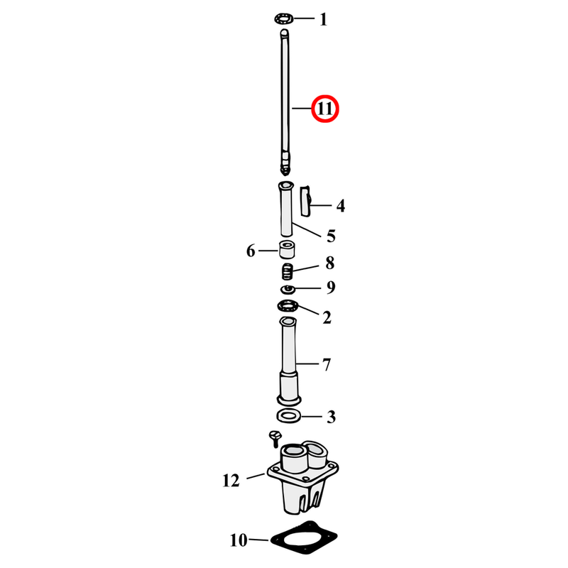 Pushrod Parts Diagram Exploded View for Harley Panhead / Shovelhead 11, 12) See pushrods and tappet blocks separately.