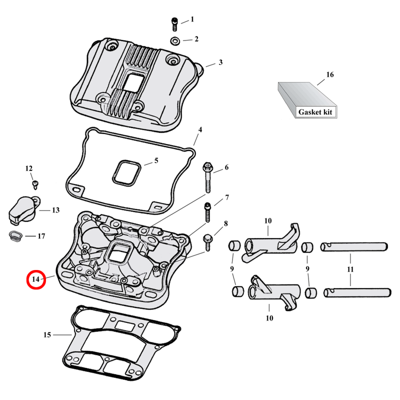 Rocker Box Parts Diagram Exploded View for 04-22 Harley Sportster