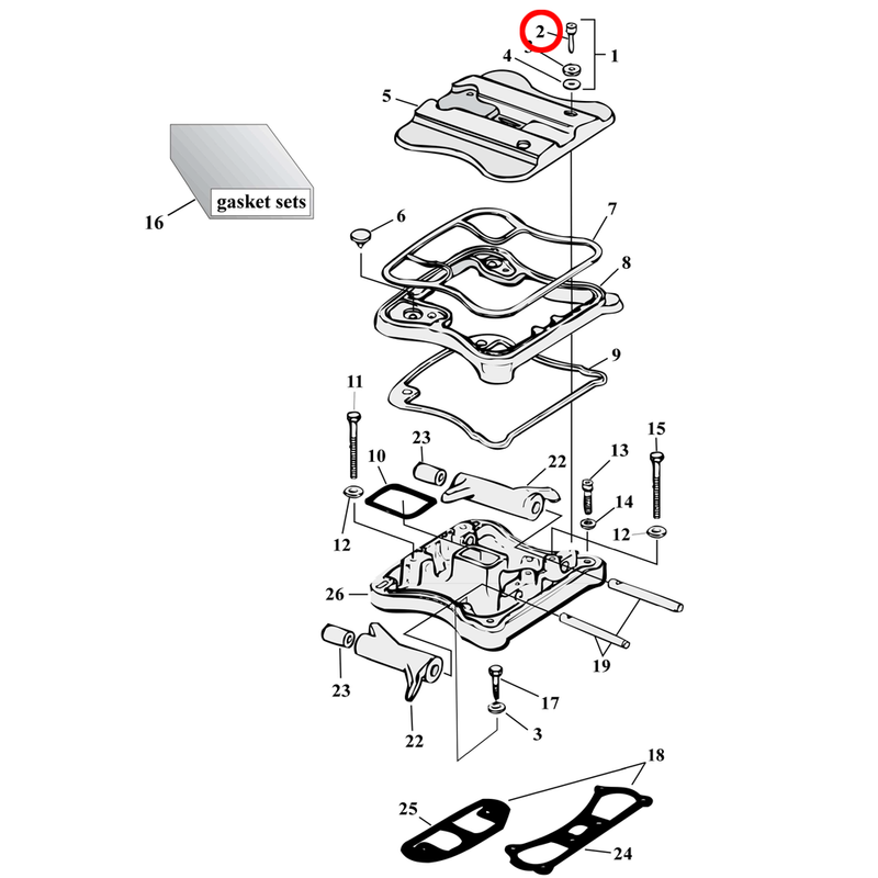 Rocker Box Parts Diagram Exploded View for 86-03 Harley Sportster 2) 87-04 XL. Allen bolt, chrome (set of 5). 1/4-20 x 7/8". Replaces OEM: 884A