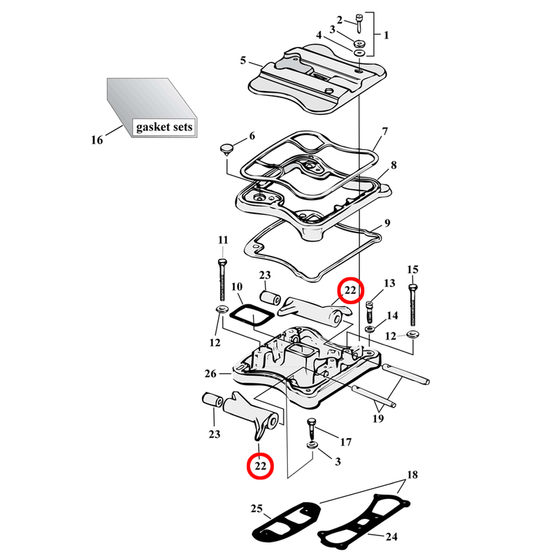 Rocker Box Parts Diagram Exploded View for 86-03 Harley Sportster