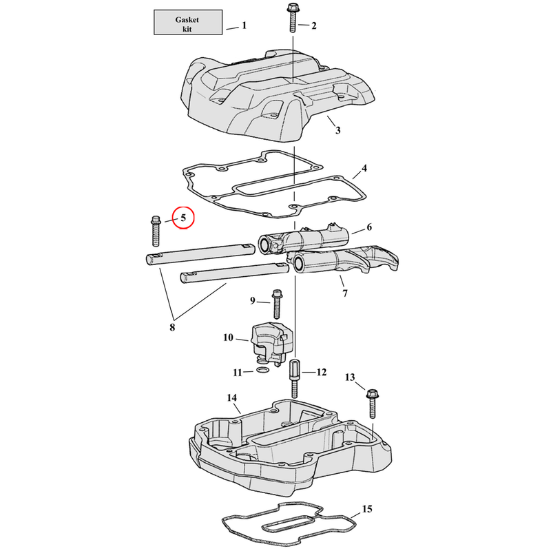 Rocker Box Parts Diagram Exploded View for Harley Milwaukee Eight 5) 17-23 M8. Bolt, rocker arm. Replaces OEM: 10200503