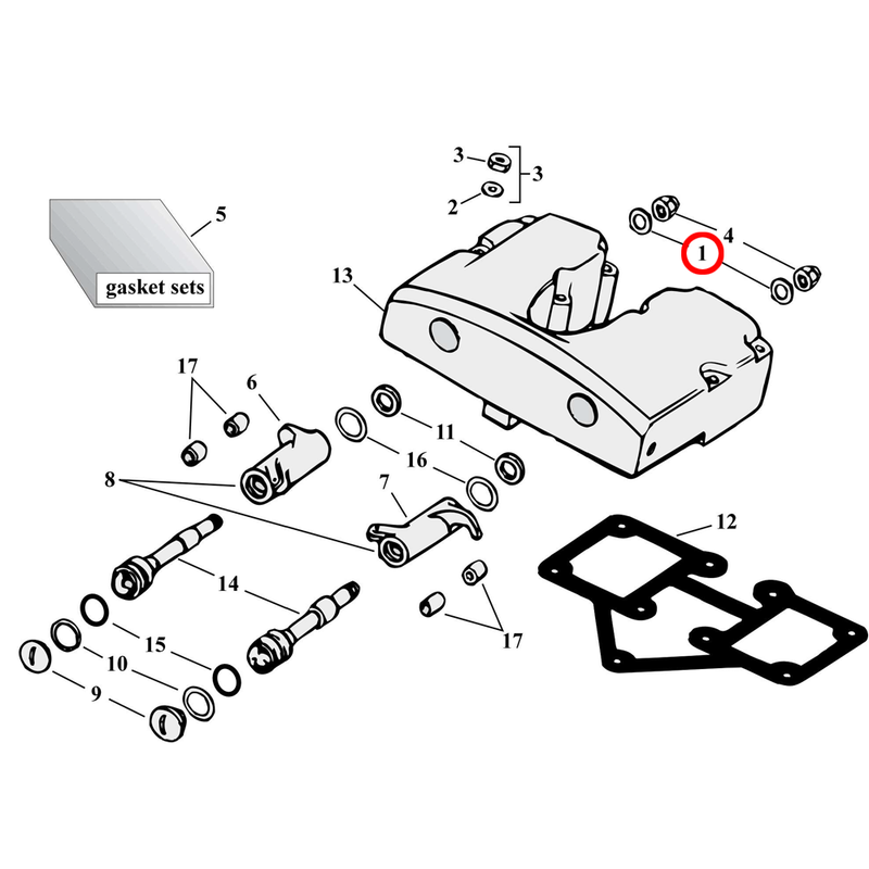 Rocker Box Parts Diagram Exploded View for Harley Shovelhead 1) 66-84 Shovelhead. Washer, rockerarm shaft. Replaces OEM: 6466W