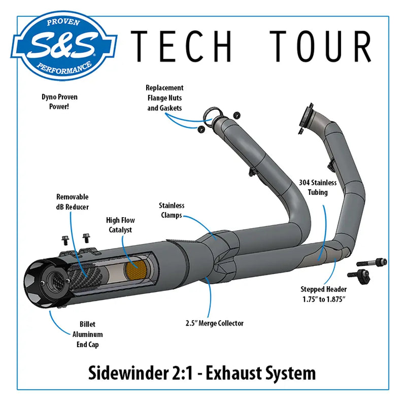 S&S Système d'échappement Sidewinder 2-into-1 pour Harley