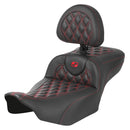 Saddlemen Roadsofa Extended Reach Lattice Stitch Seat for Harley 24-25 Touring Road Glide / Street Glide / Carbon Fiber / Red / Without heating / With backrest  - Customhoj