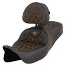 Saddlemen Roadsofa Lattice Stitch Seat for Harley 08-25 Touring (excl. 23-25 CVO; 24-25 Road Glide / Street Glide) / Black / Orange / Without heating / With backrest  - Customhoj