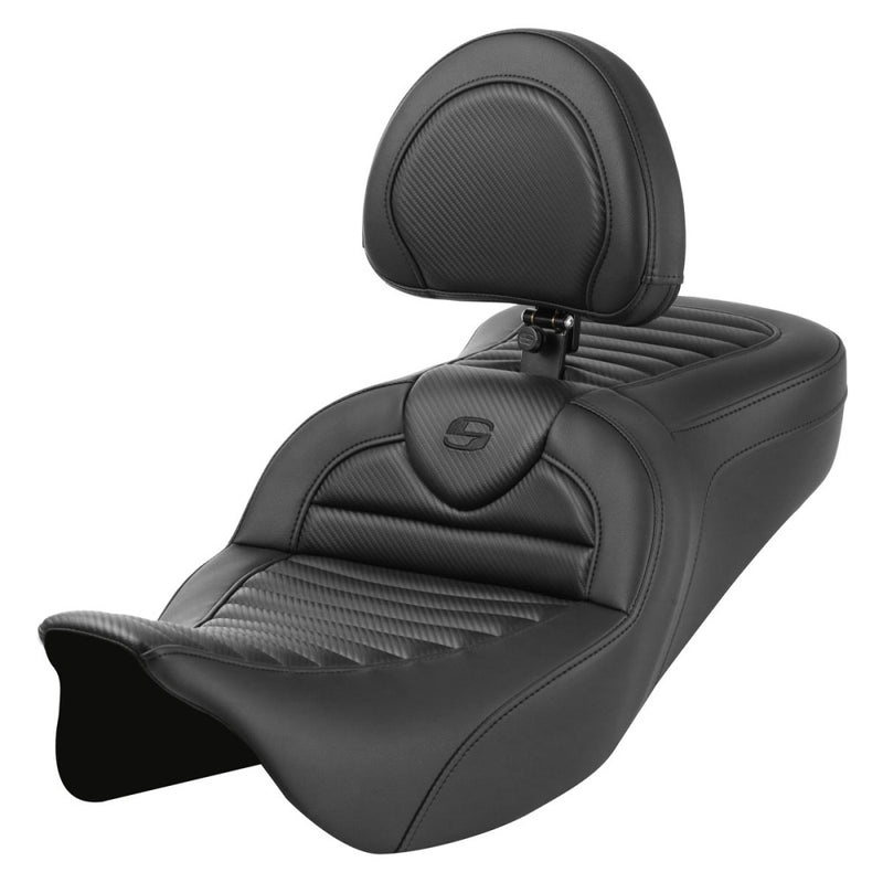 Saddlemen Roadsofa Tuck-n-Roll Seat for Harley 08-25 Touring (excl. 23-25 CVO; 24-25 Road Glide / Street Glide) / Carbon Fiber / Without heating / With backrest  - Customhoj