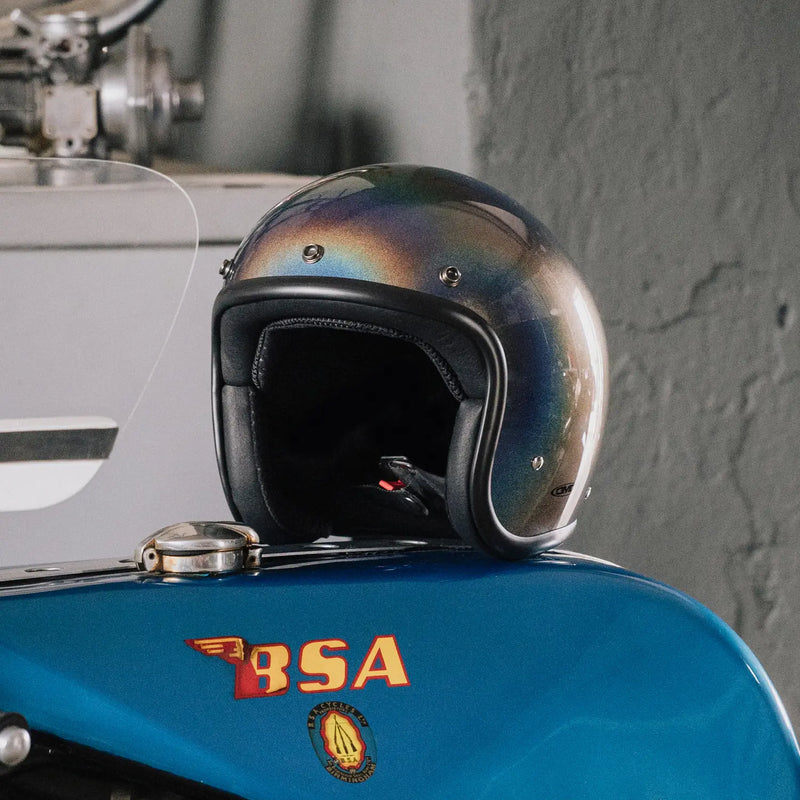 DMD Casque de moto ouvert rétro métallisé
