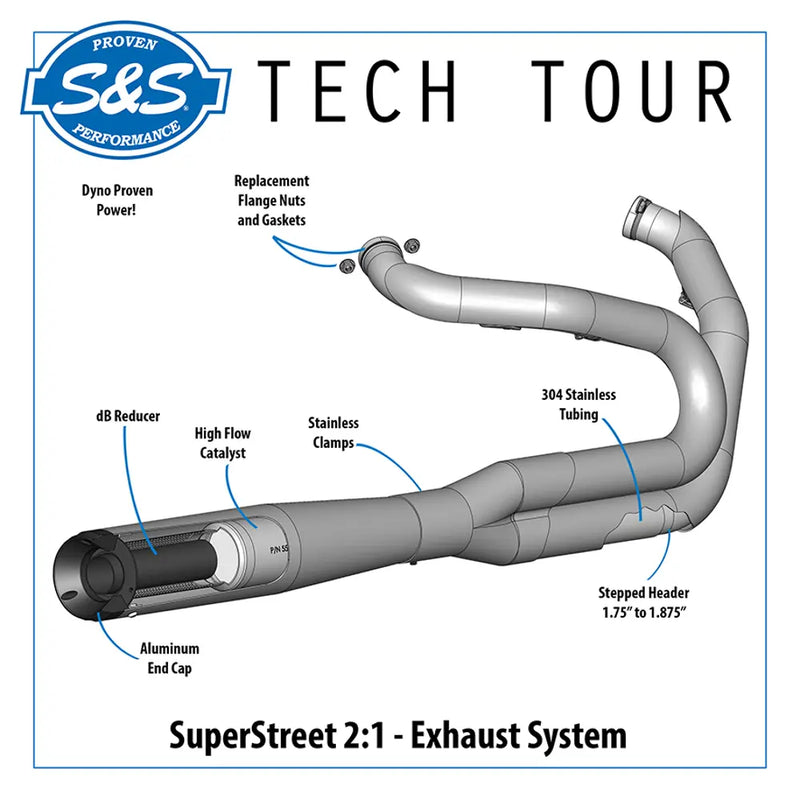 S&S Système d'échappement SuperStreet 2-into-1 pour Harley