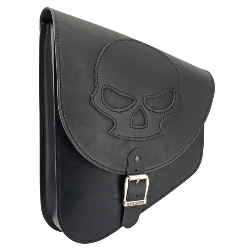 Texas Leather Slim Swingarm Bag for Harley 84-25 Softail / Black Skull  - Customhoj