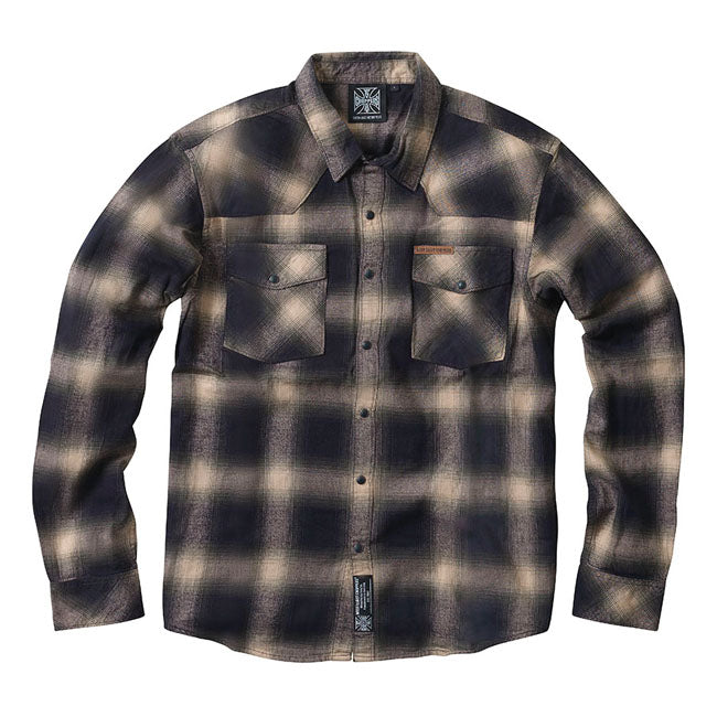 West Coast Choppers Outlaw Flannel Shirt Olive/Beige / S  - Customhoj