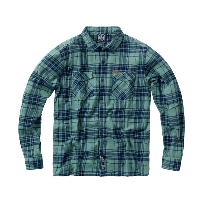 West Coast Choppers Rigid Flannel Shirt Green Navy / S  - Customhoj