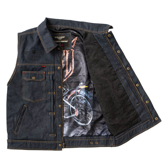 West Coast Choppers x 13 1/2 Dominator RAW Denim Motorcycle Vest  - Customhoj