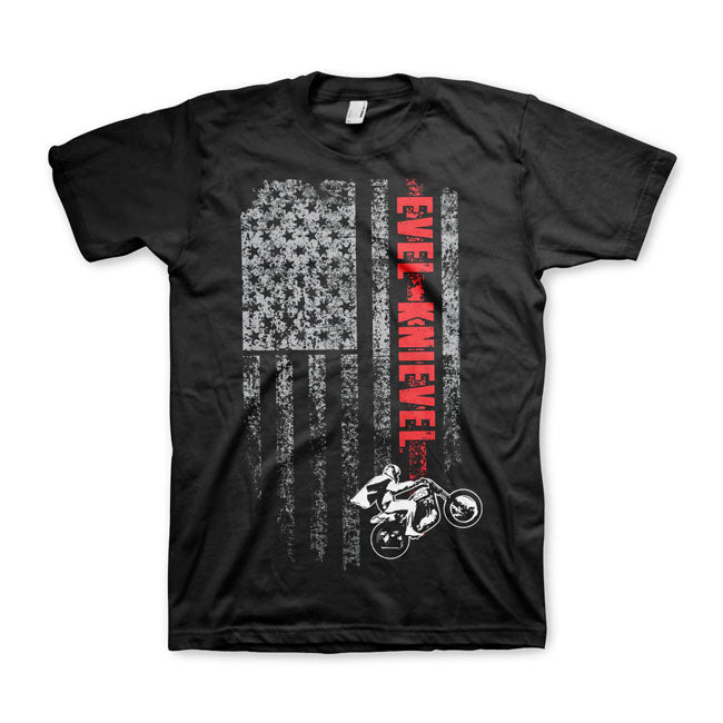 Evel Knievel T-shirt Evel Knievel Flag T-shirt Svart Customhoj