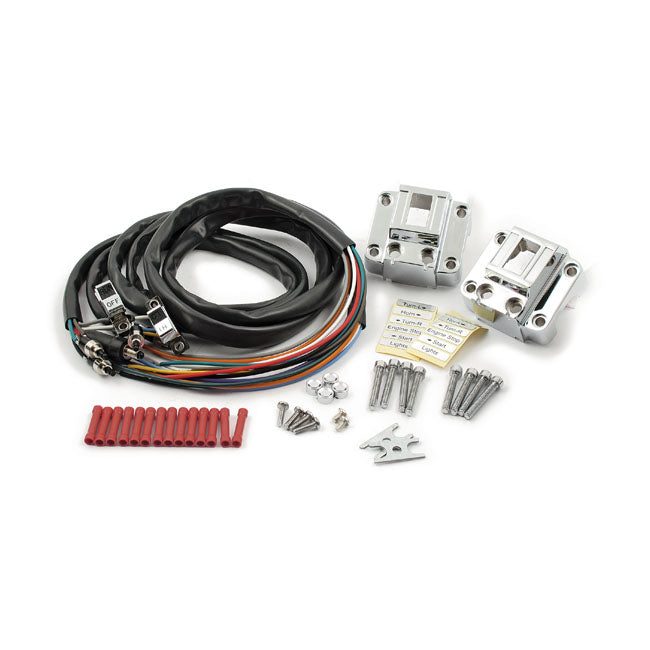 MCS Styrmonterat reglage / brytare Krom / Krom Styrreglage Kit Svart / Krom 72-81 HD Customhoj